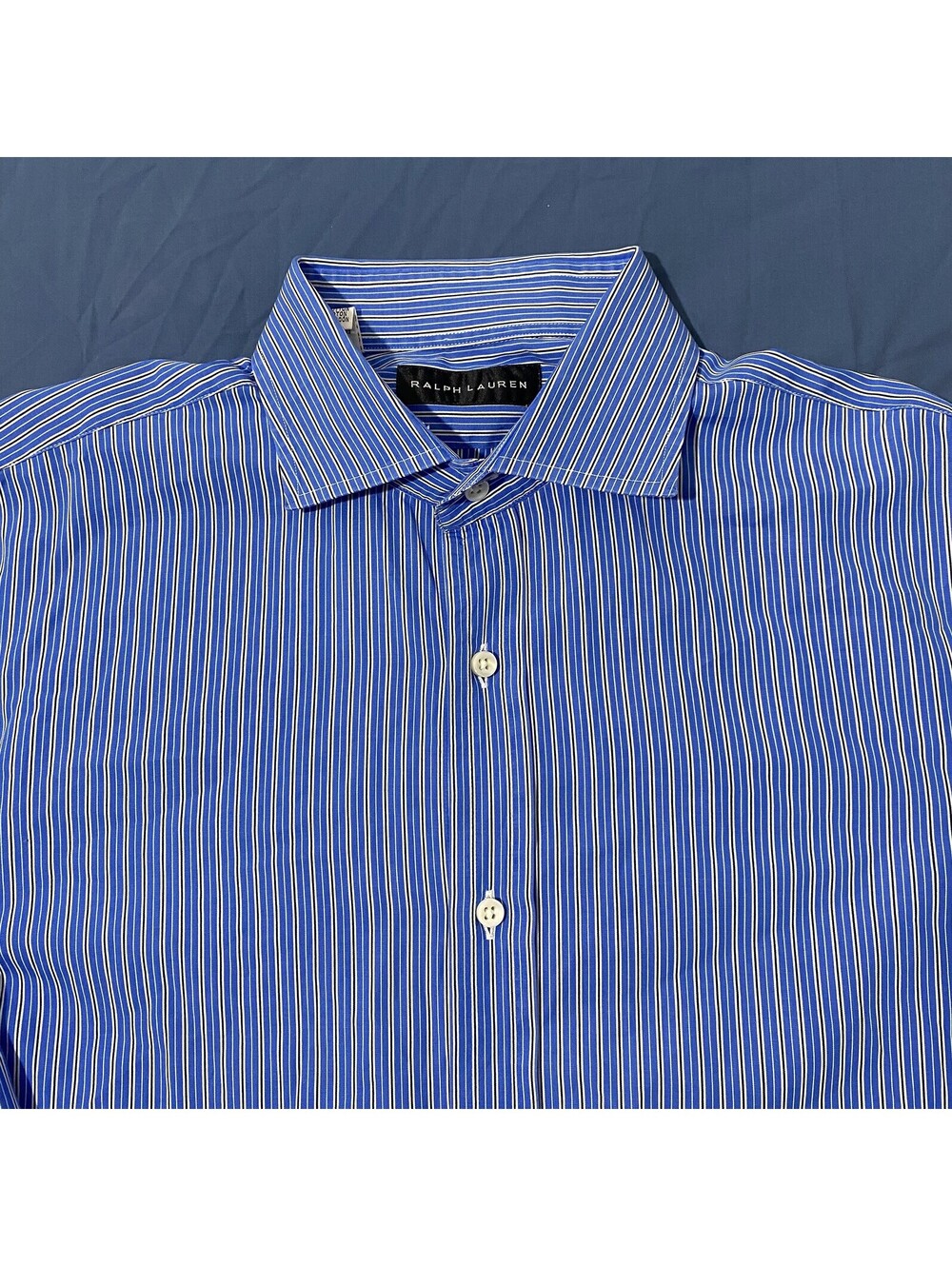 Ralph Lauren Black Label Dress Shirt Mens Size 16 Blue Striped Made in Italy